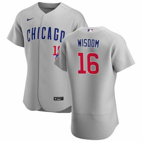 Men%27s Chicago Cubs #16 Patrick Wisdom Gray Flex Base Stitched Jersey Dzhi